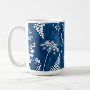 Preussiskt indigo blå cyanotyp ormbunke botanisk k kaffemugg