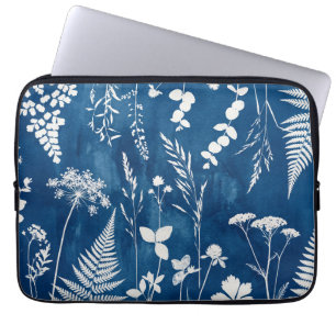 Preussiskt indigoblått cyanotyp ormbunks botaniska laptop fodral