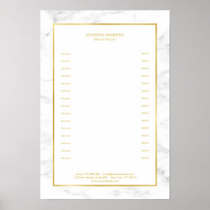 Pricelist elegant White Marble Guld Poster