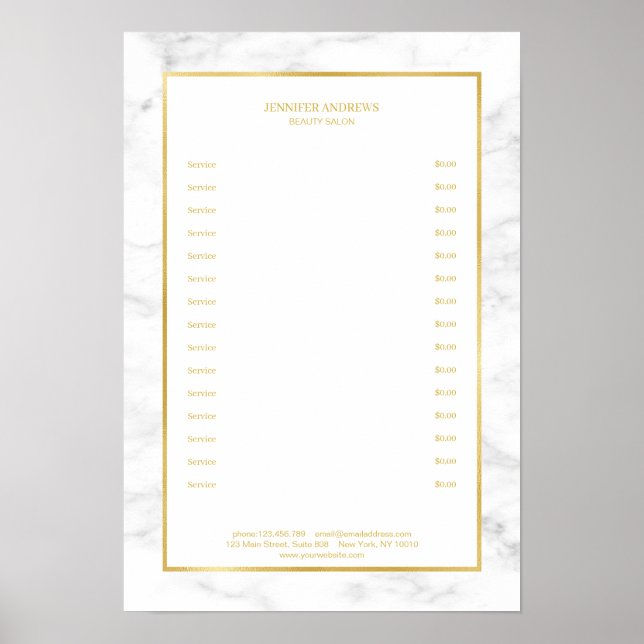 Pricelist elegant White Marble Guld Poster (Framsidan)