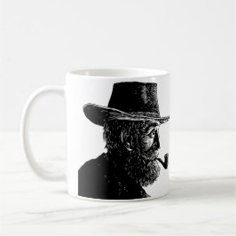 Prick- och linjeporträtt: Vis gammal man som röker Kaffemugg