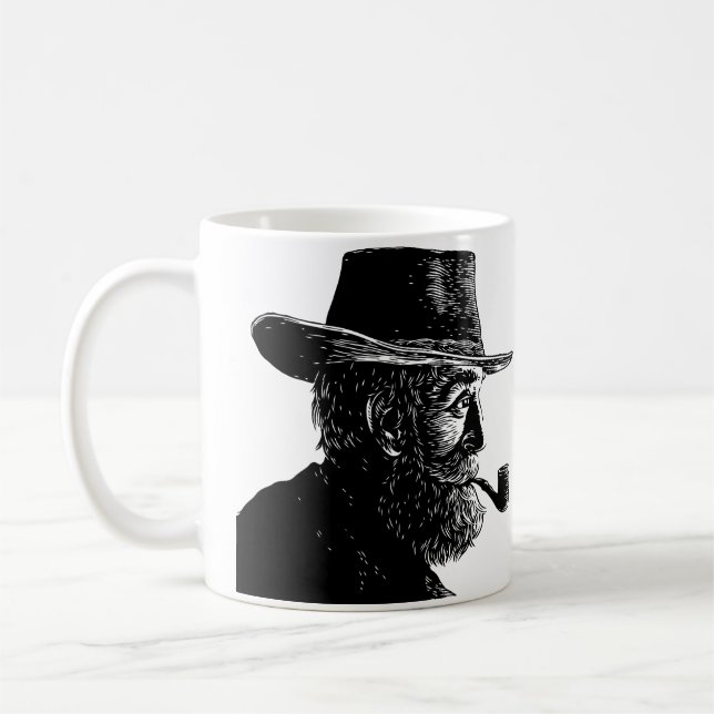 Prick- och linjeporträtt: Vis gammal man som röker Kaffemugg (Vänster)