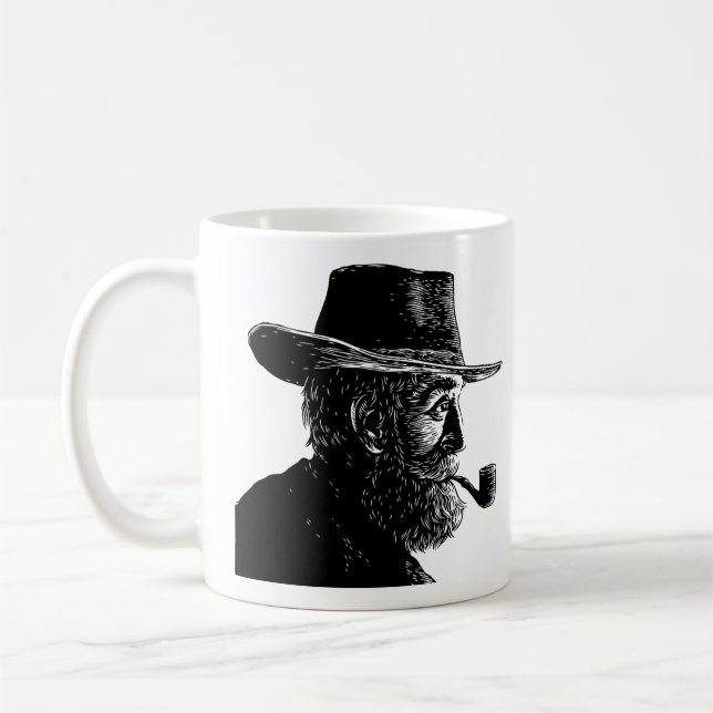 Prick- och linjeporträtt: Vis gammal man som röker Kaffemugg (Vänster)