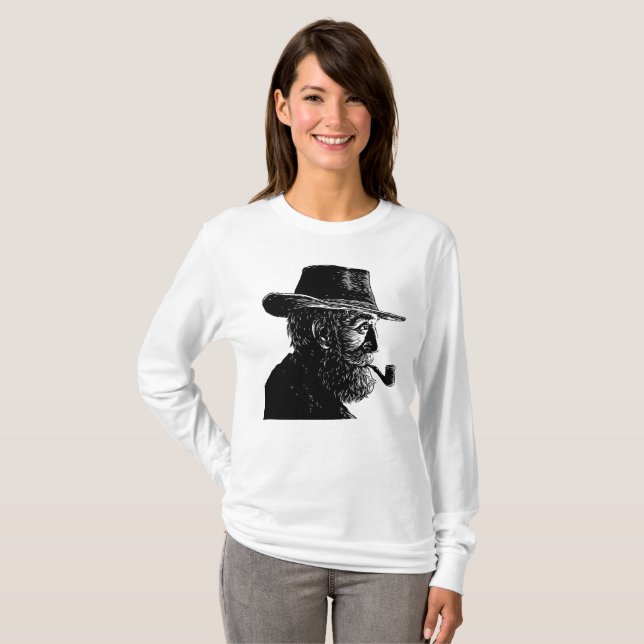 Prick- och linjeporträtt: Vis gammal man som röker T Shirt (Hel framsida)