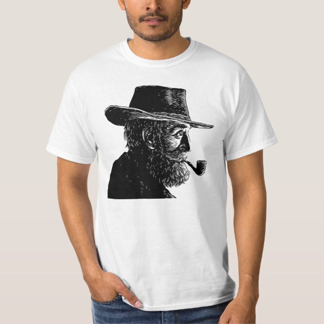 Prick- och linjeporträtt: Vis gammal man som röker T Shirt (Framsida)