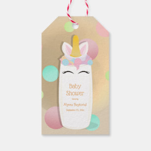 Pricka baby shower för Unicornbabyflaska Presentetikett
