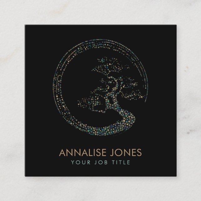 Pricka konst Enso cirklar Bonsaiträdmarmor och Fyrkantigt Visitkort (Framsida)