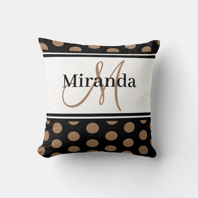 Prickar Brun Vit Randig Svart Monogram Kudde (Framsida)