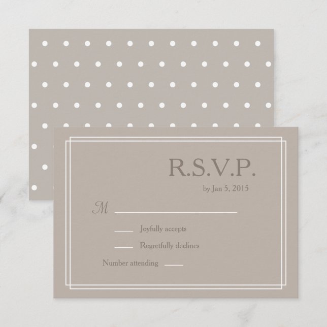Prickar vit taupe minimalistiskt bröllop RSVP Inbjudningar (Fram/baksida)