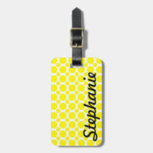 Pricker den gula polkaen för neon monogramen bagagebricka