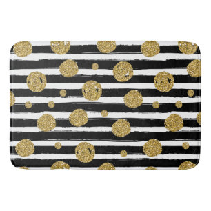 Pricker guld- glitter för Faux svart vitrandar Badrumsmatta