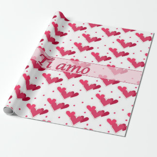 Pricker röda hjärtor för italiensk kärlek på presentpapper