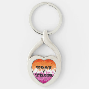 Prickig Anpassningsbar Pronomen Lesbisk Pride Flag Twisted Heart Silverfärgad Nyckelring
