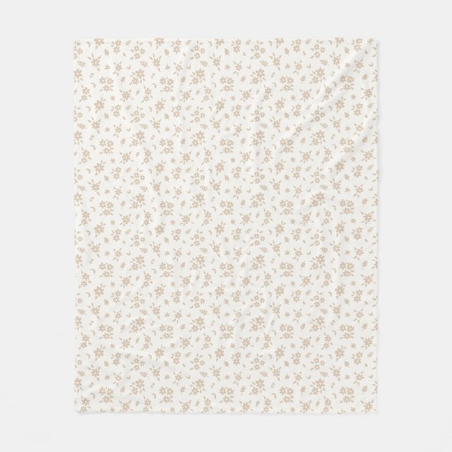 Prickig blommig dämpad neutral mjuk blek kräm beig fleecefilt (Framsidan)