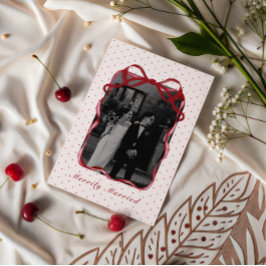 Prickig burgunderbåge Foto Glatt gifta par Bröllop Julkort