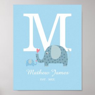 Prickig elefant Initial Monogram Barnkammarsaffisc Poster