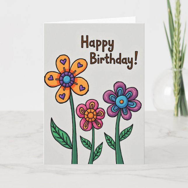 Prickig Glad Blommig Kort (Framsida)