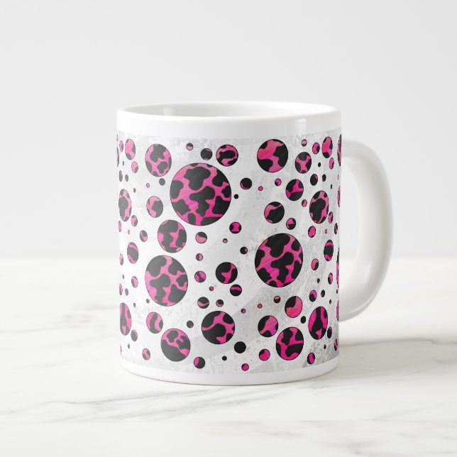 Prickig Ko Hot Rosa och Svart Tryck Jumbo Mugg (Framsida höger)