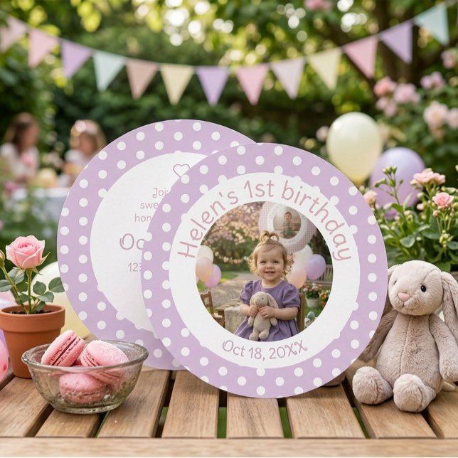 Prickig Lavendel 1-års Födelsedags Fotoinbjudan Inbjudningar (Skapare uppladdad)