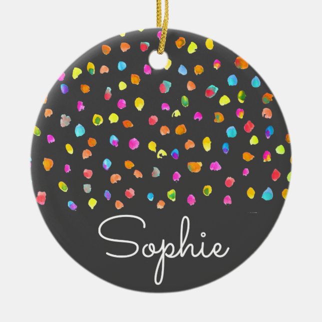 Prickig modern enkel vattenfärg jul namn julgransprydnad keramik (Framsidan)