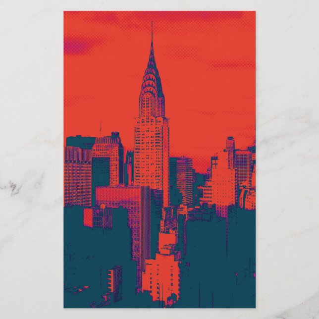 Prickig Retro Pop Art New York City i röd färg Brevpapper (Framsida)