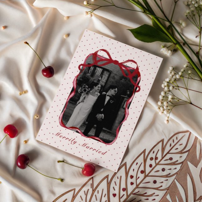 Prickig röd band-foto Glatt gifta par Bröllop Julkort (Skapare uppladdad)