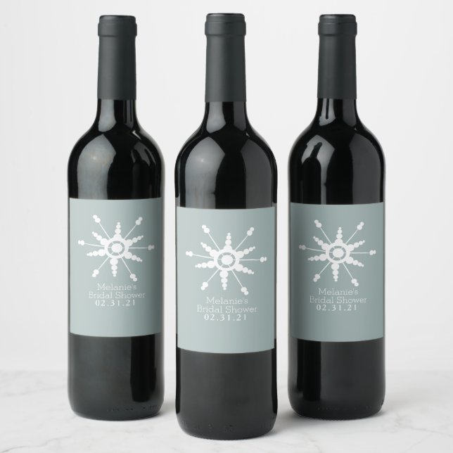 Prickig snöflinga jul vinter vinflaska etikett (Flaskor)