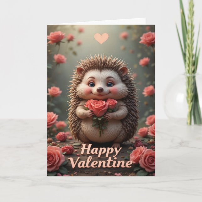 Prickig Valentine Söt Kärlek Djur med Rosor Kort (Framsida)