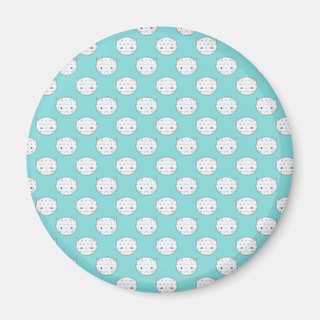 Prickig vit kattunge ansikte över teal magnet (Framsidan)