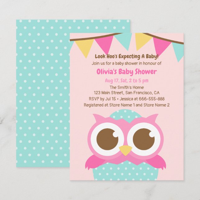 Prickiga ägg uggla tema baby shower inbjudan (Fram/baksida)