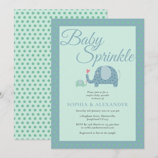 Prickiga elefanter Par Babyshower Inbjudningar (Fram/baksida)