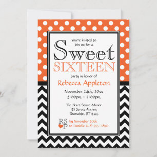 Prickiga orange chevron-sweet sixteen-inbjudningar inbjudningar