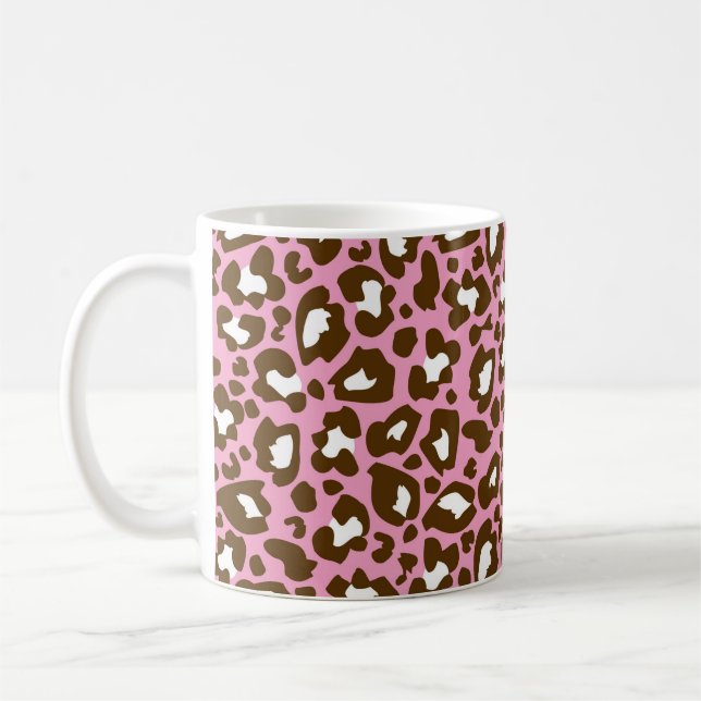 Prickigt djurt tryck för rosa- och bruntLeopard Kaffemugg (Vänster)
