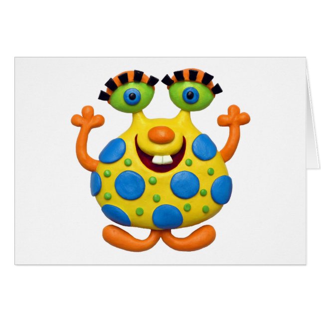 Prickigt gult monster hälsningskort (Framsidan Horizontal)