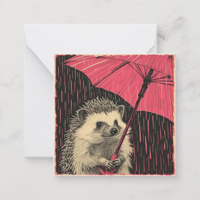 Prickly Friends & Frolicking Rain:Hedgehog Antics Anteckningskort (Framsida)