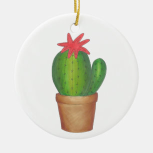 Prickly Grönt Cactus Flower Poted Plant Garden Julgransprydnad Keramik