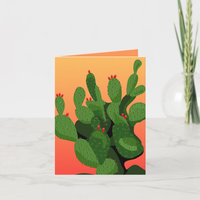 Prickly Pear Cacti Cactus Sunset Greeting Card Kort (Framsida)