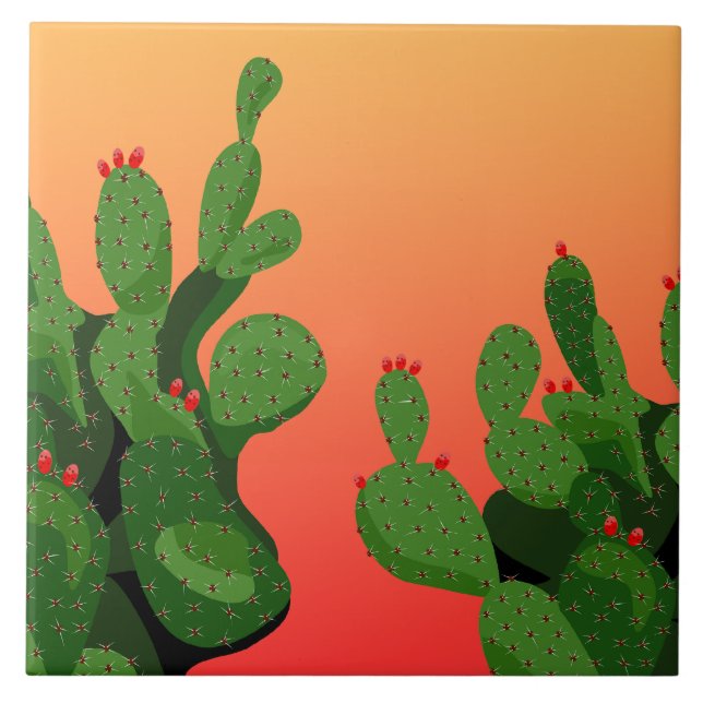 Prickly Pear Cactus Arizona Home Decor Tile Kakelplatta (Framsidan)