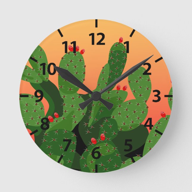 Prickly Pear Cactus Desert Sunset Clock Rund Klocka (Framsida)