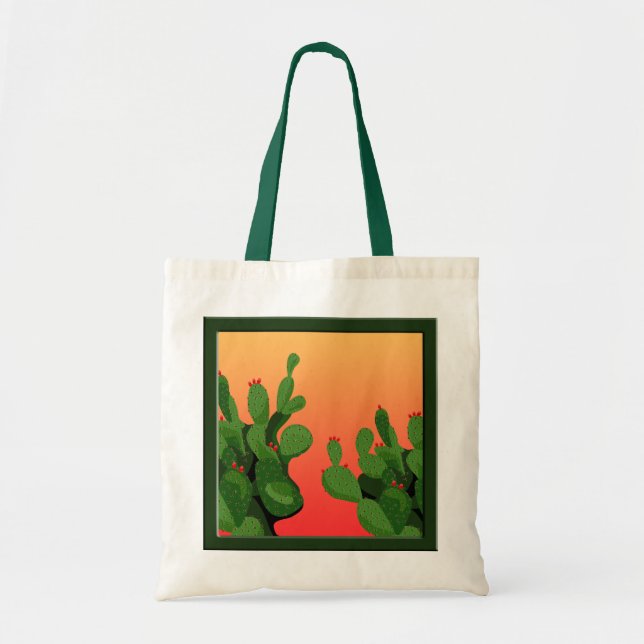 Prickly Pear Cactus Sunset Canvas Tote Bag Tygkasse (Framsidan)
