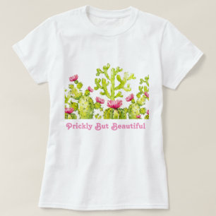 Prickly Pear Kaktus med Ökenros Dam Rosa T Shirt