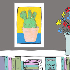 Prickly Pear, tre lobed cactus, quirky teckning Poster