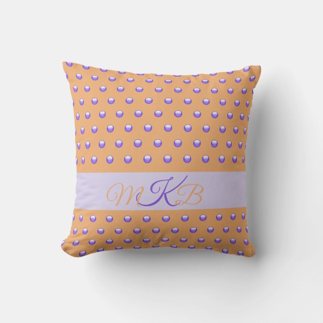 Prickmönster Blå Persika Monogram Dekorativ Kudde (Framsida)