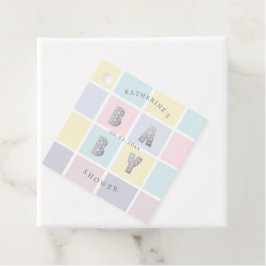 Pricktaggar för babyduschen i guld i pastel färg gåvor etiketter