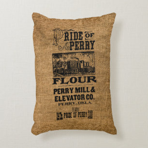 Pride av vintage av Perry Flour Faux Burlap Sack Prydnadskudde