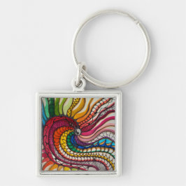 Pride Bird 2025 Fyrkantig Silverfärgad Nyckelring