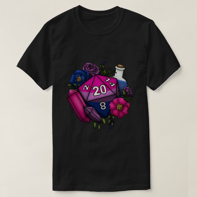 Pride Bisexual D20 Tabletop RPG-spel Dice Sticke T Shirt (Design framsida)