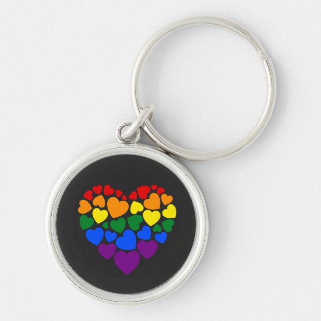 Pride-bögregat färg hjärta för kärlek rund silverfärgad nyckelring (Framsidan)