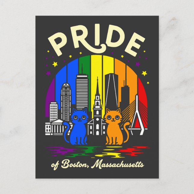 Pride Boston City Massachusetts Rainbow Flag Vykort (Framsida)
