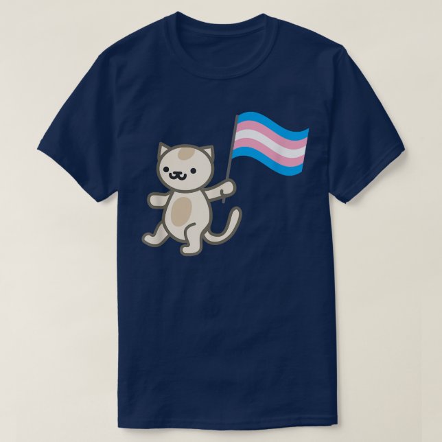 Pride Cat Holding Transgender Flagga  T Shirt (Design framsida)